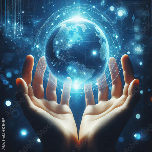 A person holding a globe with the world in the palm of their hands