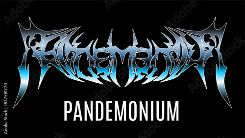 Pandemonium text typography. Metal slogan vector neo tribal lettering