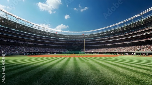 Wallpaper Mural Empty Baseball Stadium with Green Field and Blue Sky Torontodigital.ca