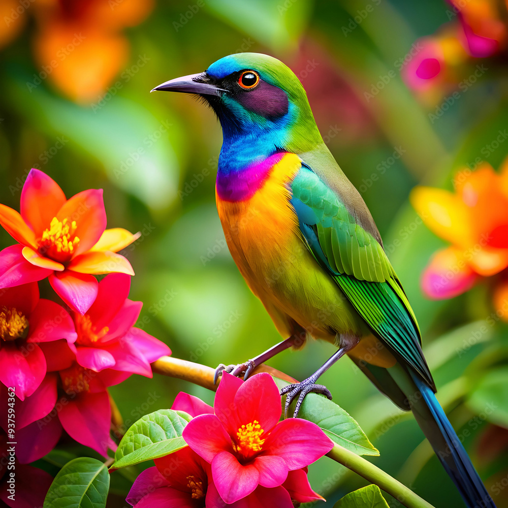 Fototapeta premium A colourful bird-with a colourful background with