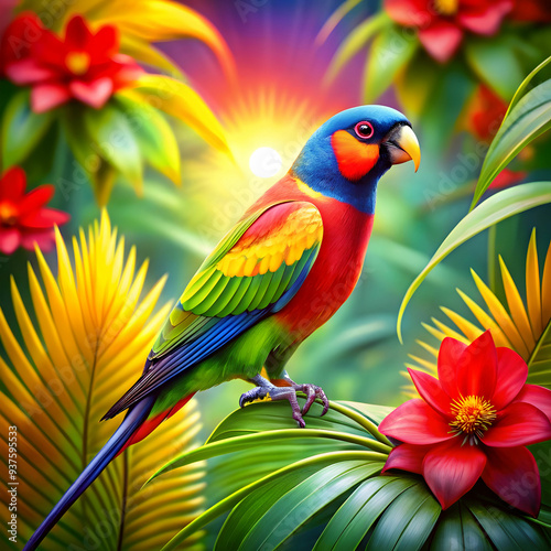 A colourful bird-with a colourful background with