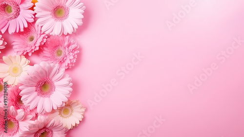 Cute Pink Background with Gerberas and Fresh Carnations