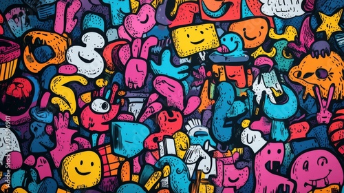 Wallpaper Mural Colorful Doodle Wall Torontodigital.ca