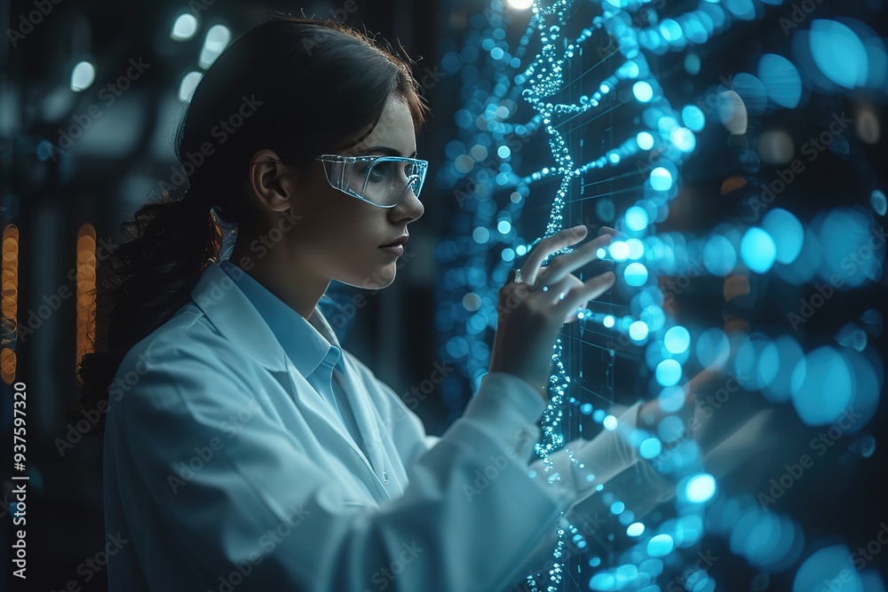 Doctor or scientist using smart visual interface screen,information molecule and DNA helix structure,virus,stem cells,cell sample ,concept healthcare,medical,science,technology,biology development Doctor or scientist using smart visual interface screen,information molecule and DNA helix structure,virus,stem cells,cell sample ,concept healthcare,medical,science,technology,biology development