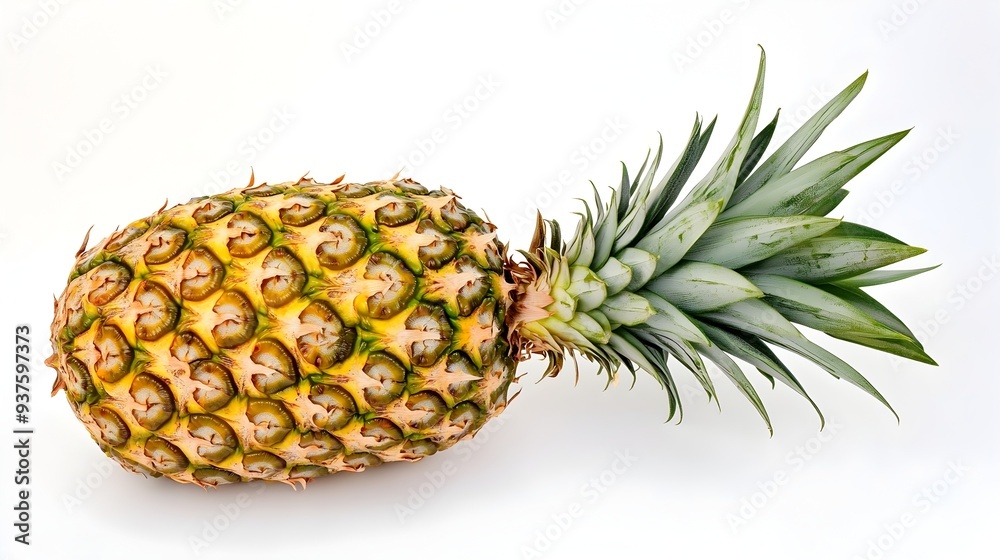 Fresh Sliced Pineapple with Leaves on White Background Fresh Sliced Pineapple with Leaves on White Background