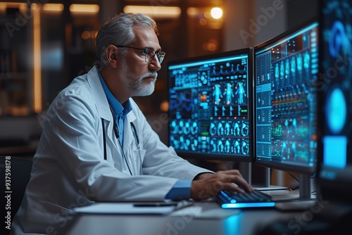 Doctor using technology document management on computer system management for cardiologist Specialist in treating heart disease for treatment in hospital , DMS document management concept