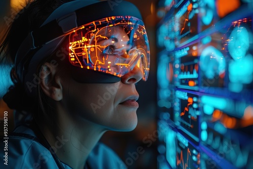Doctor with virtual reality in operation room in hospital Surgeon analyzing patient heart testing result and human anatomy on technological digital futuristic virtual interface,digital holographic
