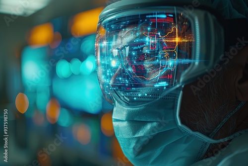 Doctor with virtual reality in operation room in hospital Surgeon analyzing patient heart testing result and human anatomy on technological digital futuristic virtual interface,digital holographic