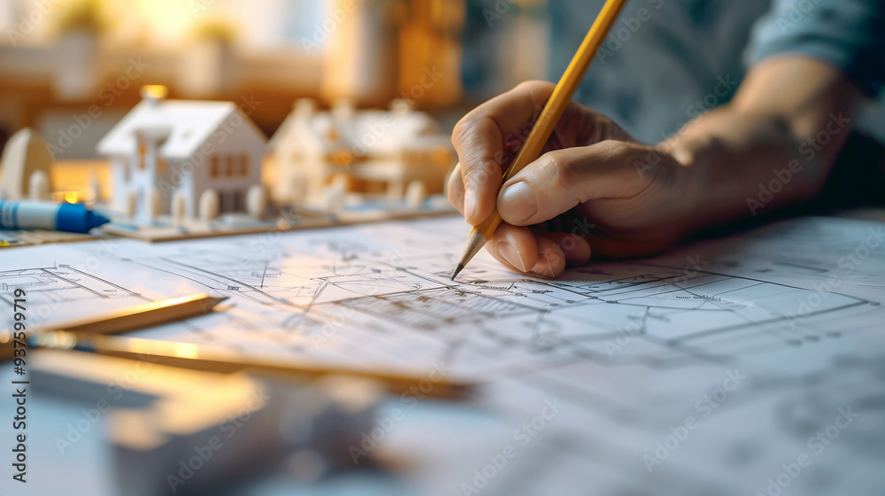 Close-up of architectural blueprints, house and apartment project, real estate concept. Generative AI. Close-up of architectural blueprints, house and apartment project, real estate concept. Generative AI.