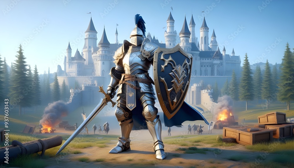 Naklejka premium game character of a medieval knight in shining armor