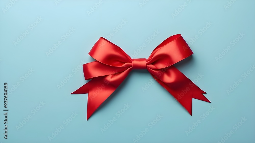 Red ribbon wrapped and red bow isolated in the top view on a colored background Red ribbon wrapped and red bow isolated in the top view on a colored background