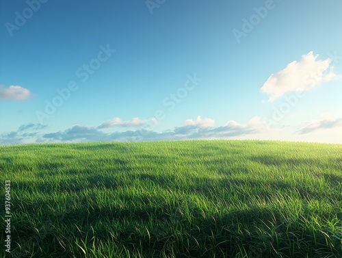 Expansive Lush Green Meadow Under Clear Blue Sky on a Sunny Summer Day