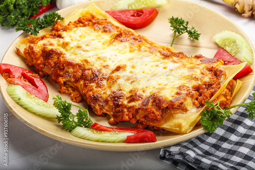 Italian lasagna with meat and tomato