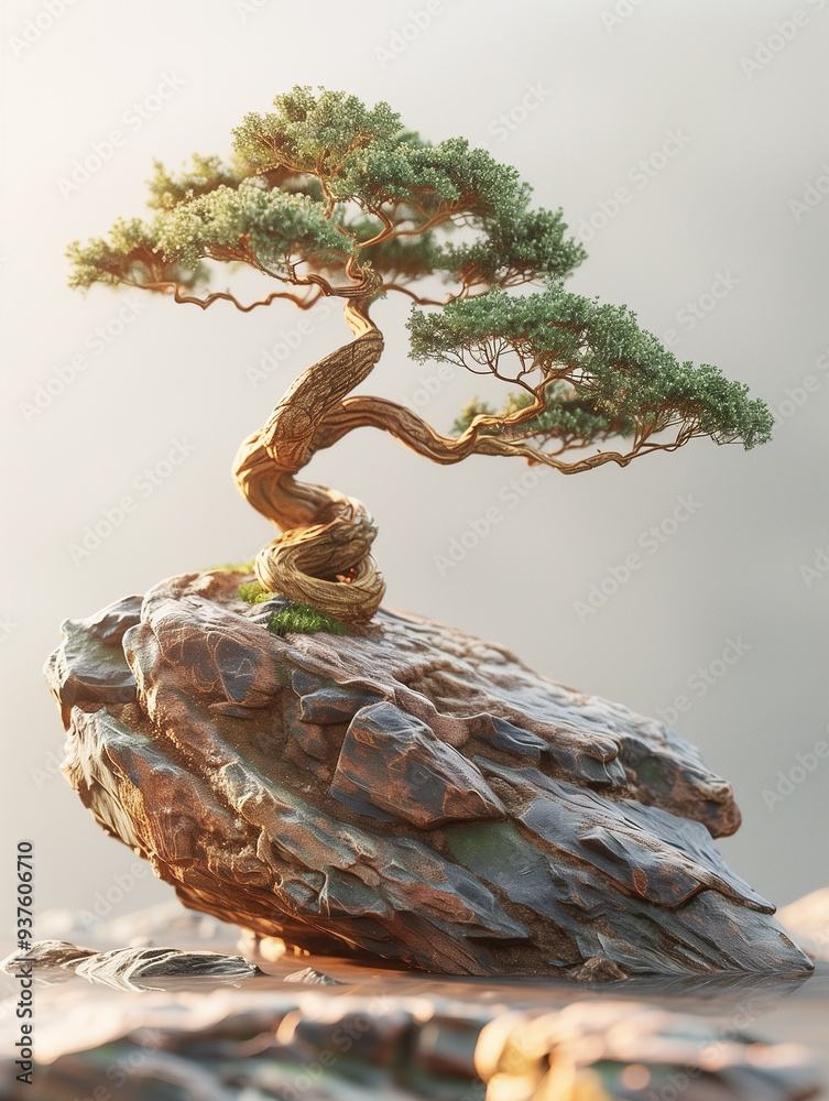Fototapeta premium bonsai tree as the centerpiece of a serene Zen garden. Find balance and tranquility in the simplicity of nature.