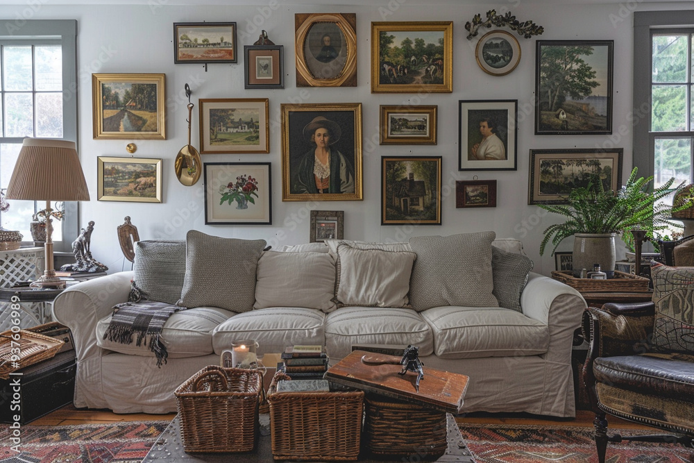 Fototapeta premium Cozy Living Room with Wall Gallery