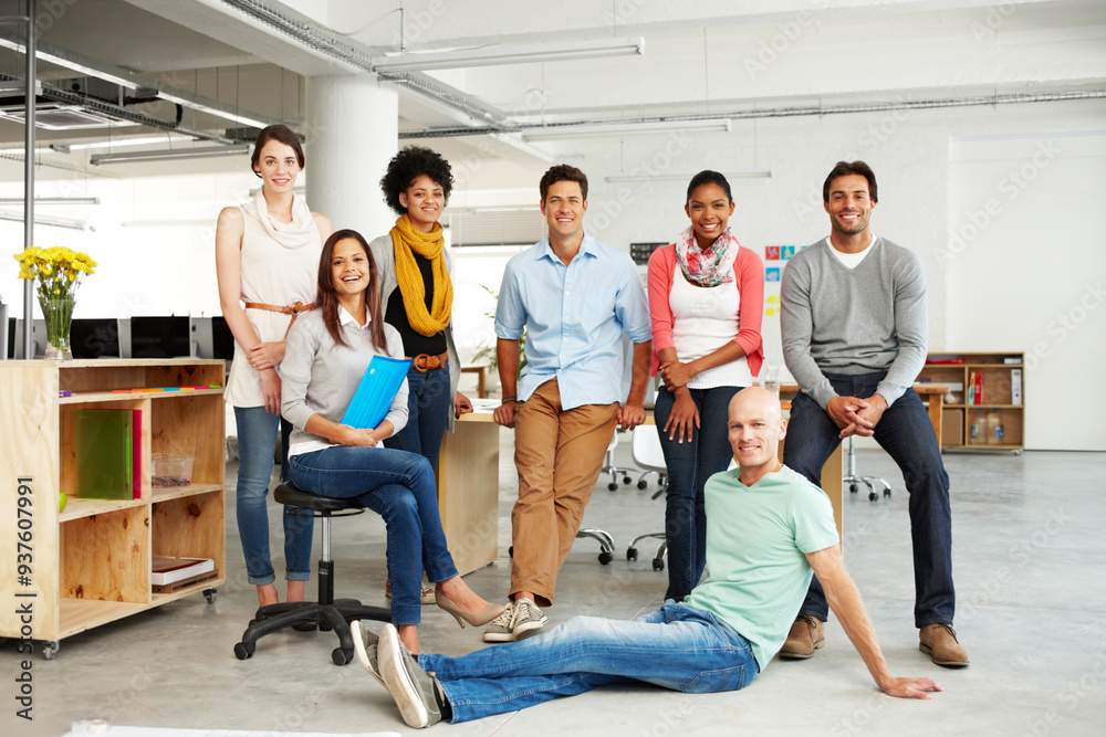 Team, portrait and startup in office for diversity, support or solidarity with inclusion at company. Business people, men and women for smile, staff or together with pride in group at creative agency Team, portrait and startup in office for diversity, support or solidarity with inclusion at company. Business people, men and women for smile, staff or together with pride in group at creative agency