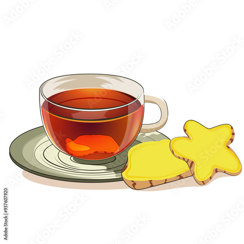 Ginger hot tea illstration hand drawn style.