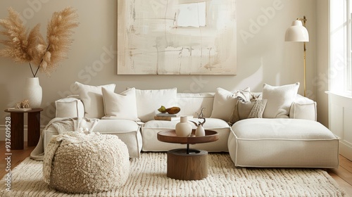 Scandinavian Serenity: Beige Sofa Living Room with Elegant Minimalist Decor