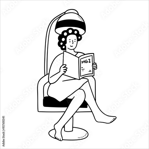 Woman sitting under hair dryer