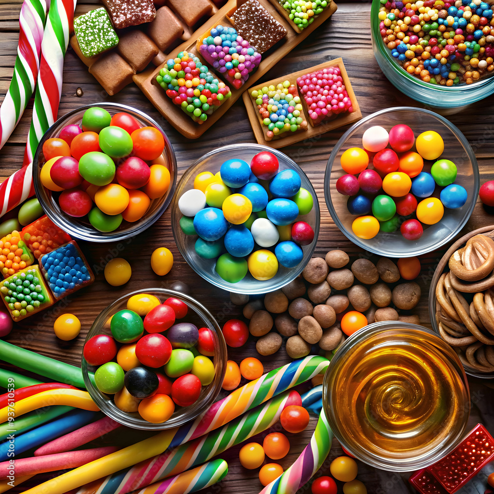 A collection of colourful candies and candy including