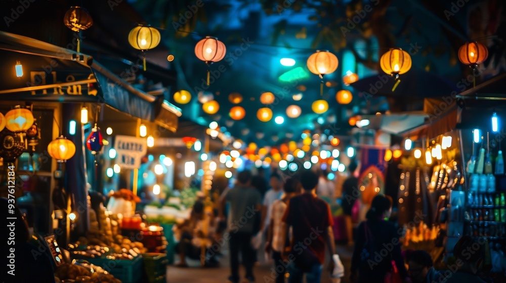 Night Market in Southeast Asia with Vibrant Lanterns Night Market in Southeast Asia with Vibrant Lanterns