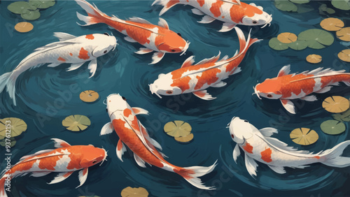 illustration of a typical Japanese koi fish with a predominance of red and white (4)