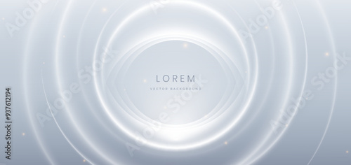 Abstract white circles lines on grey background. with lighting effect sparkle. Frame circle for product design.