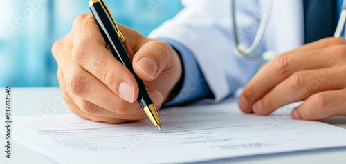 Close-up of Doctor's Hands Writing on Medical Document with Pen in Professional Healthcare Setting