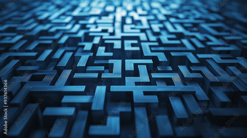 Intricate maze pattern in deep blue, showcasing geometric shapes and complex pathways, ideal for intriguing abstract backgrounds. Intricate maze pattern in deep blue, showcasing geometric shapes and complex pathways, ideal for intriguing abstract backgrounds.