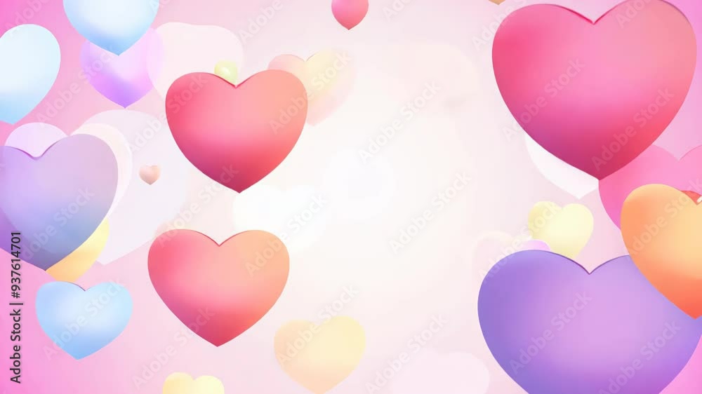 Light and airy hearts of different colors float on a soft pink background Light and airy hearts of different colors float on a soft pink background