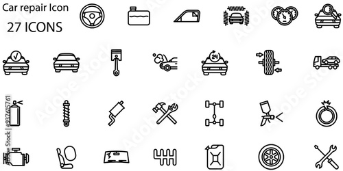 Set of Car repair icons. Line art style icons bundle. vector illustration