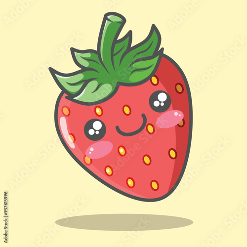 Cute Strawberry Character Vector Illustration Cartoon With Cute Face