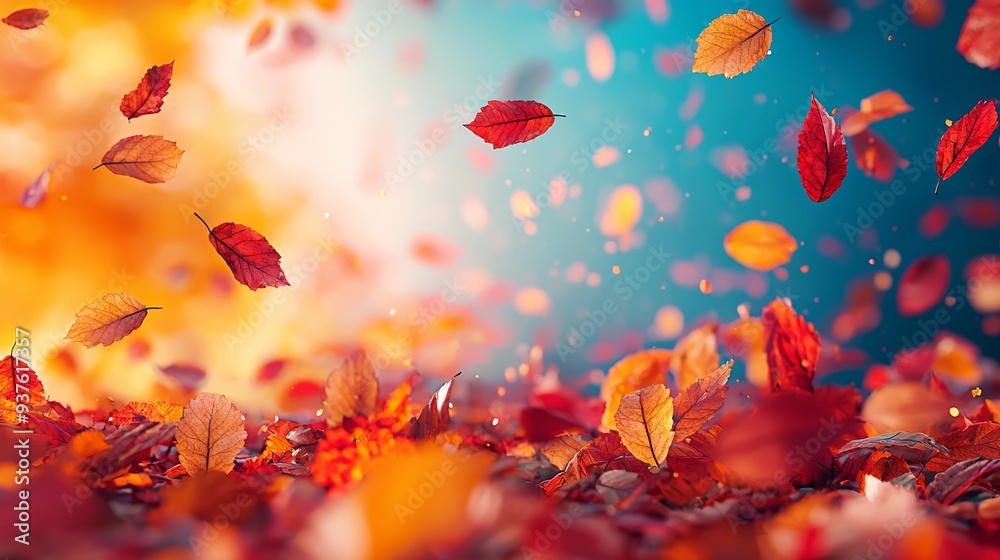 Vibrant autumn leaves swirling in the air, creating a beautiful scene of seasonal change and nature's artistry. Vibrant autumn leaves swirling in the air, creating a beautiful scene of seasonal change and nature's artistry.