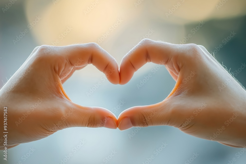 Two hands forming heart shape showing love