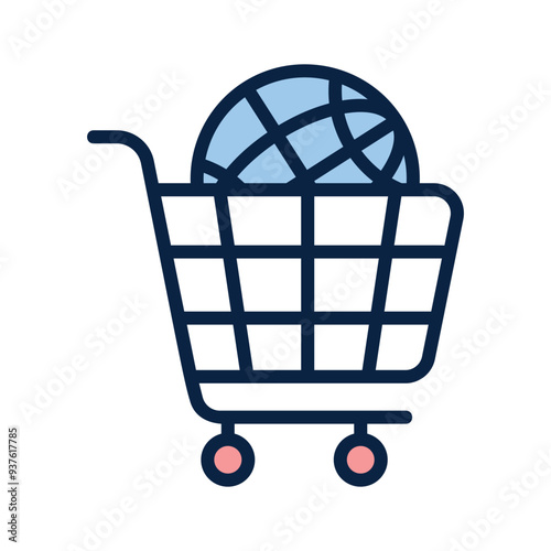 World globe with shopping trolley, global shopping vector design