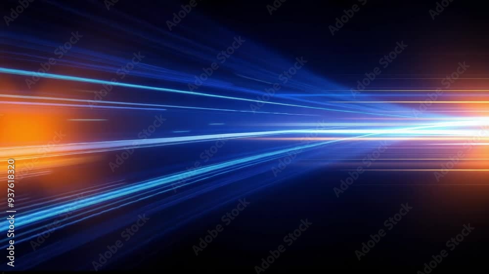 Dynamic Blue and Orange Light Trails in Motion on a Black Background, Futuristic Abstract Energy Streams Representing Speed, Technology, and Digital Innovation Dynamic Blue and Orange Light Trails in Motion on a Black Background, Futuristic Abstract Energy Streams Representing Speed, Technology, and Digital Innovation