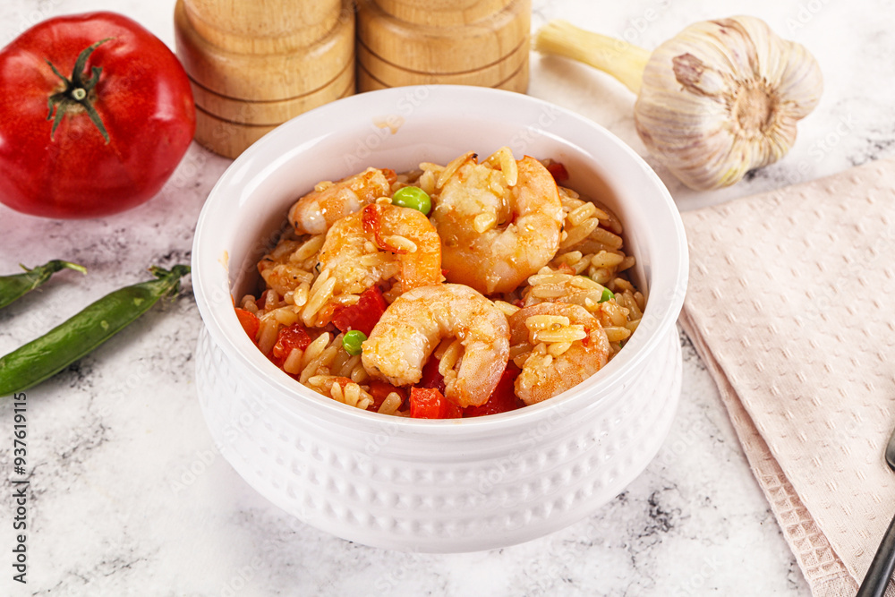 Italian pasta orzo with prawn Italian pasta orzo with prawn