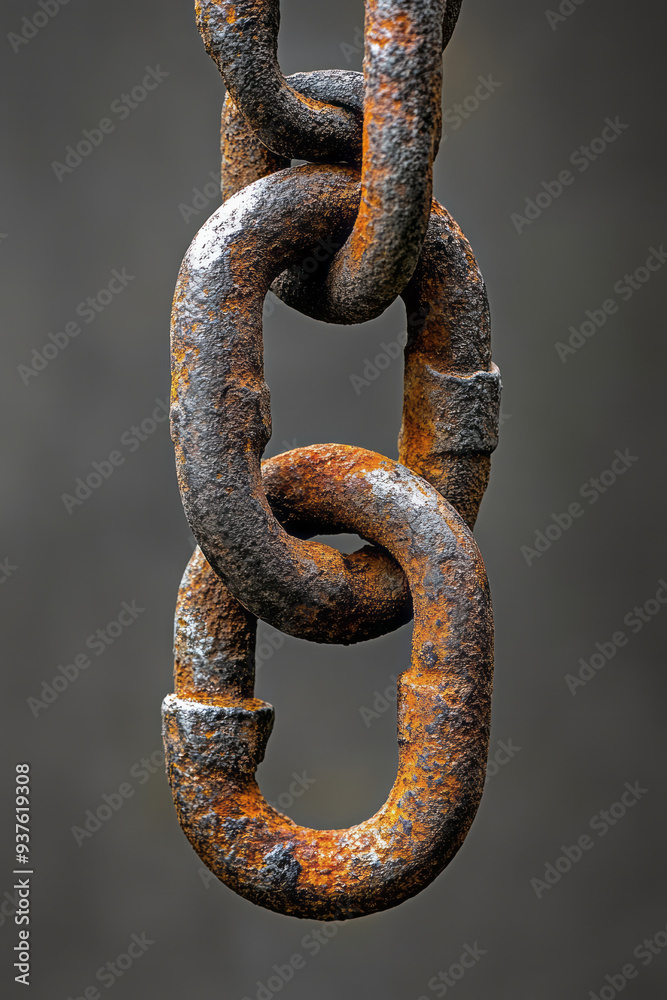 A shackle and chain, isolated on a pastel gray background, symbolizing the binding and control of individuals' freedom. A shackle and chain, isolated on a pastel gray background, symbolizing the binding and control of individuals' freedom.