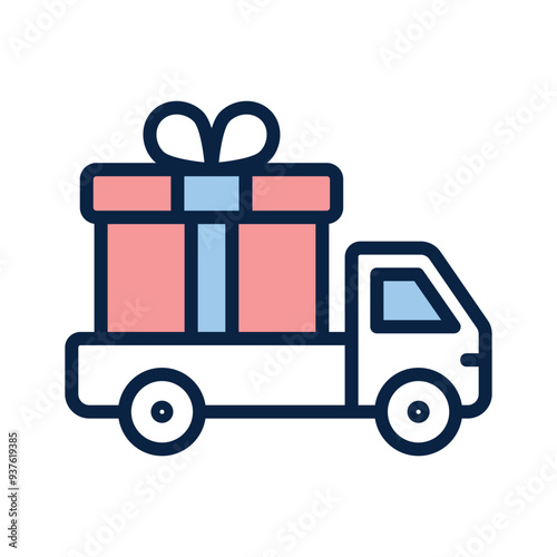 An icon showing a truck carrying a large gift box with a bow