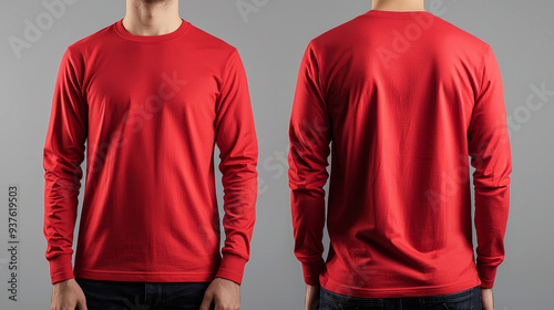 Mock-up template ,Man in a  long-sleeved t-shirt on a gray background,  photo