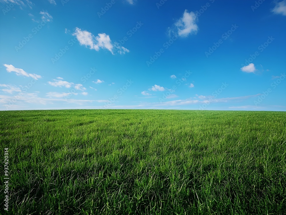 Expansive Meadow with Clear Blue Sky and Lush Green Grass Landscape Expansive Meadow with Clear Blue Sky and Lush Green Grass Landscape