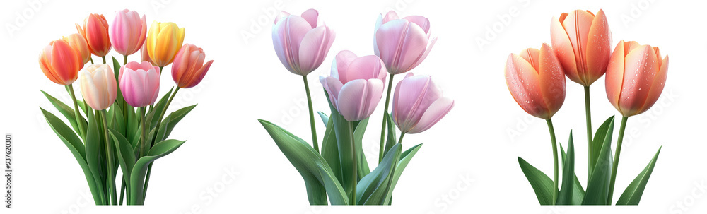 Tulip flower set isolated on transparent background high resolution spring blooms with vibrant colors Tulip flower set isolated on transparent background high resolution spring blooms with vibrant colors