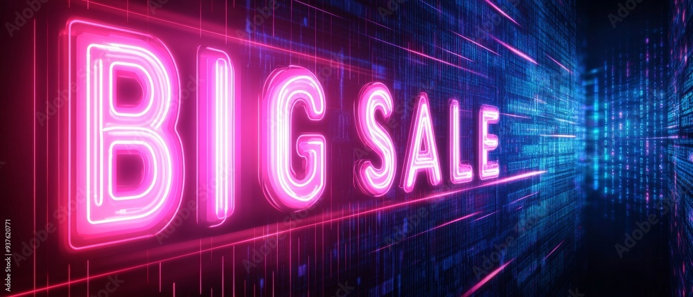Big Sale Neon Sign on Digital Background. Big Sale Neon Sign on Digital Background.
