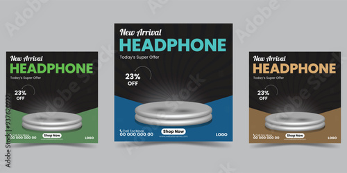 Headphone produc social media post or cover banner design template