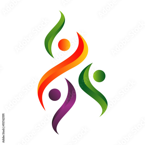 Abstract group of dancing People Logo happiness family community vector Icon illustration