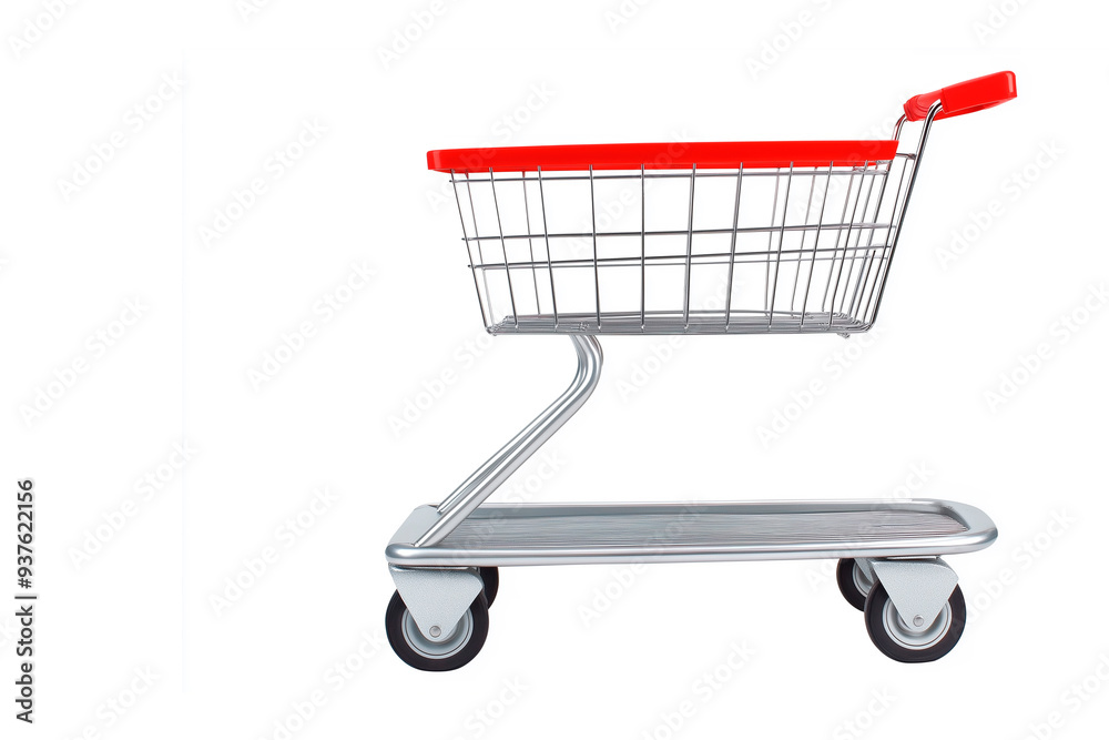 Empty Shopping Cart with Red Accents on White Background, black friday Empty Shopping Cart with Red Accents on White Background, black friday