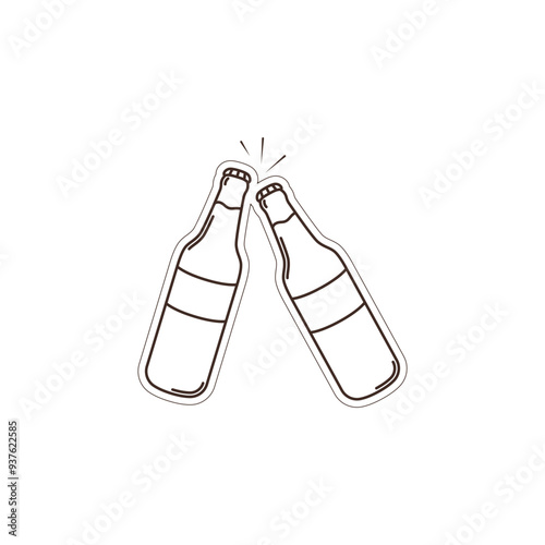 Clinking bottles linear vector. Craft bottles vector icon. A friendly drink. Beer festival vector. Vector illustration.