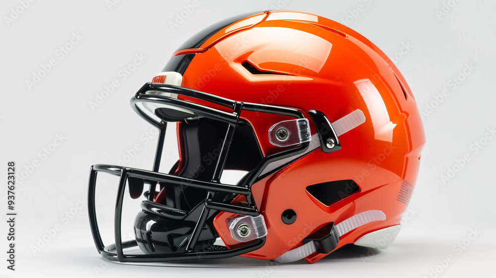 Red American Football Helmet with Stripes: Red or orange American football helmet with black Red American Football Helmet with Stripes: Red or orange American football helmet with black