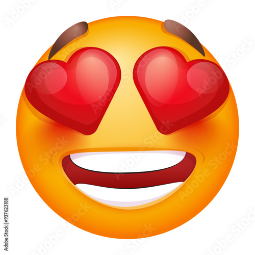 Vector emoji in love on white background. Vector amorous emoji. Smiling yellow face with hearts. Happy. Cute emoticon