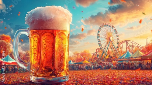 Giant Beer Mug at Vibrant Autumn Carnival photo